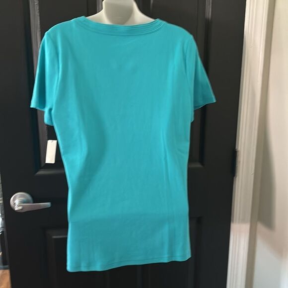 NWT Talbots Turquoise Chain Detail Short Sleeve Top — Size L - Picture 4 of 6